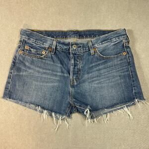 Levis 501 Cut Off Shorts Womens Size 29 Medium Wash High Rise Button Fly Raw Hem